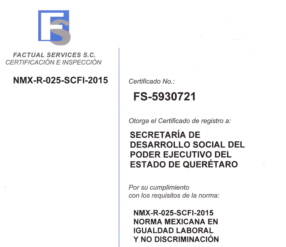 CERTIFICADO NMX-R-025-SCFI-2015 IGUALDAD LABORAL Y NO DISCRIMINACIÓN